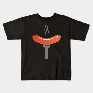 Flat design style Sausage on the grey fork with smoke Kids T-Shirt